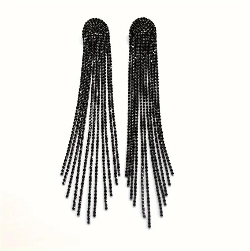Versatile Long Tassel Earrings with Full Rhinestones