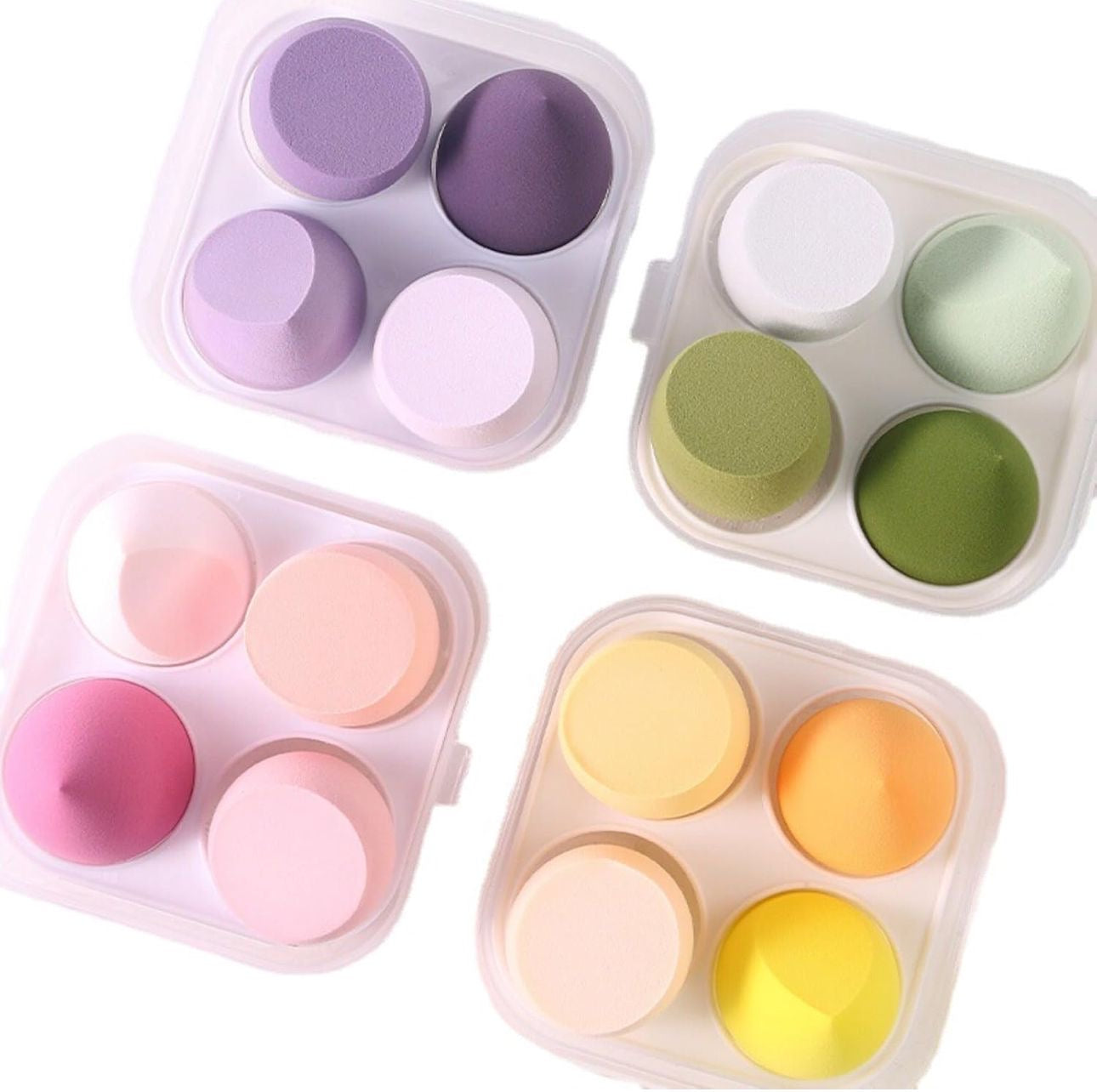 Makeup Sponge Beauty Blender Set, 4 Air Cushion Puffs with Clear Storage Case, Purple, Pink, Green, Yellow