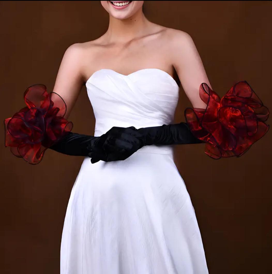 The Ruby Satin Floral Gloves