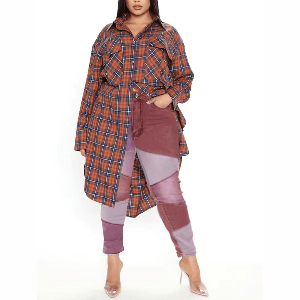 Patchwork Colorblock Mid Waist Denim Pants in Pink