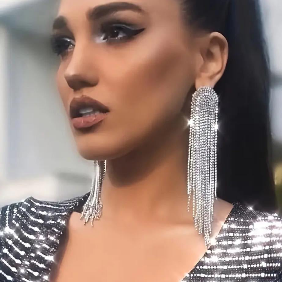 Versatile Long Tassel Earrings with Full Rhinestones