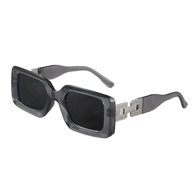 Square Fashion Sunglasses, Gold Chain Accent, UV Protection, 3 Colors, Available in White, Black, Grey