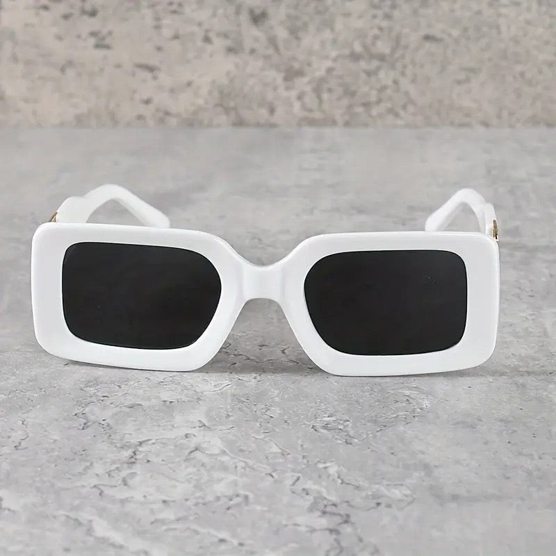 Square Fashion Sunglasses, Gold Chain Accent, UV Protection, 3 Colors, Available in White, Black, Grey