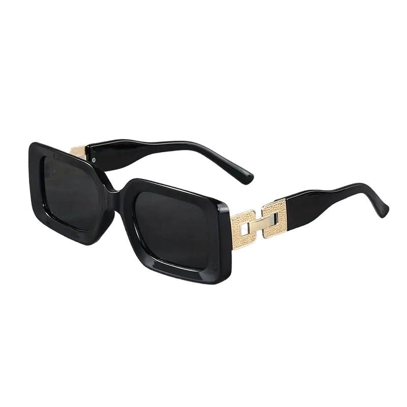 Square Fashion Sunglasses, Gold Chain Accent, UV Protection, 3 Colors, Available in White, Black, Grey