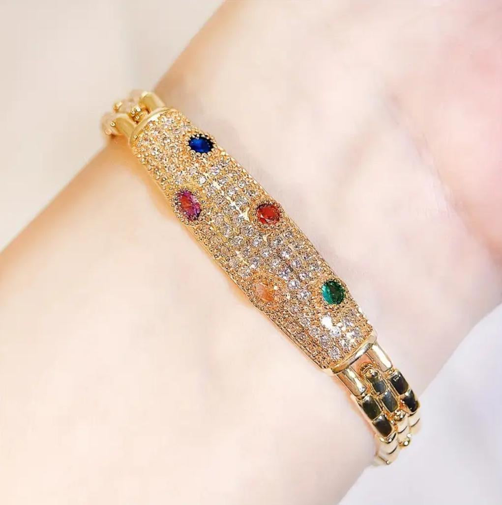 Luxury Gold Plated Bracelet with Multicolor Round Synthetic Cubic Zirconia