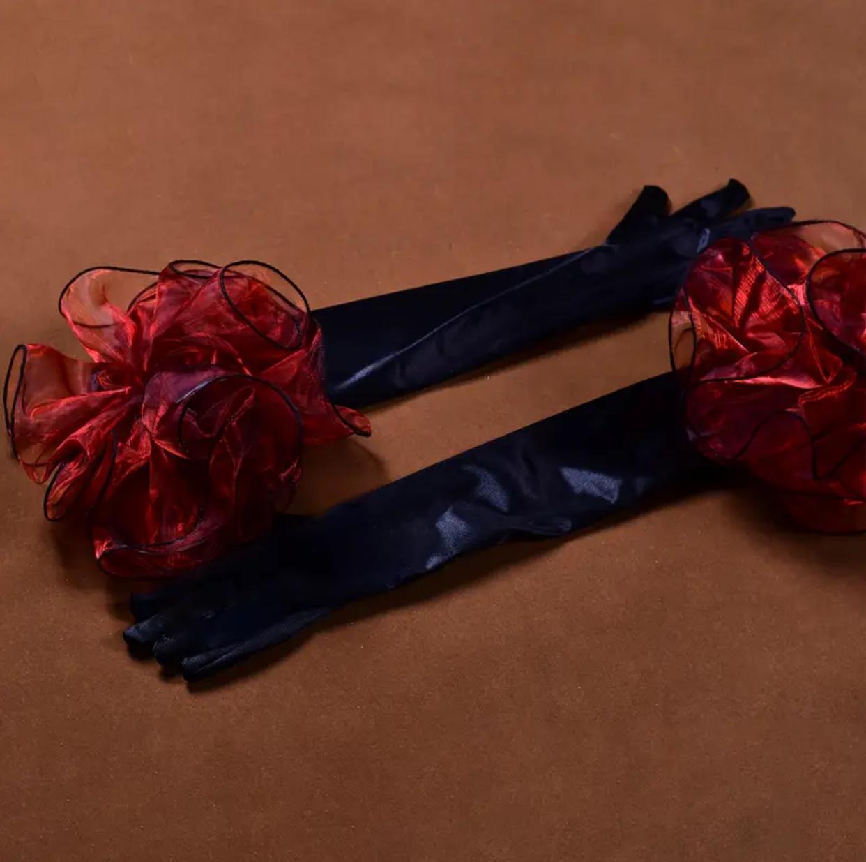 The Ruby Satin Floral Gloves