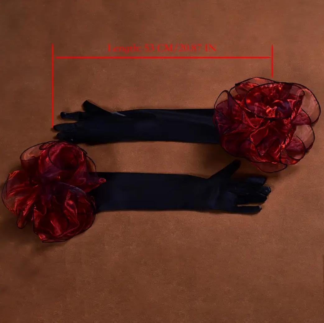 The Ruby Satin Floral Gloves