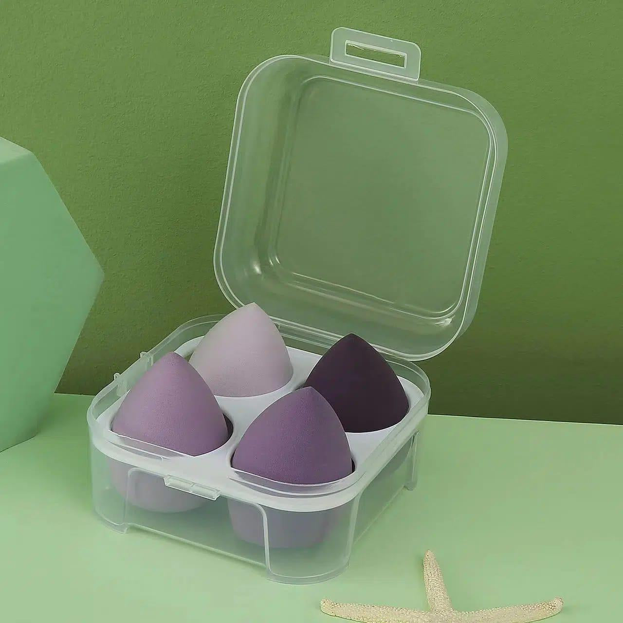 Makeup Sponge Beauty Blender Set, 4 Air Cushion Puffs with Clear Storage Case, Purple, Pink, Green, Yellow