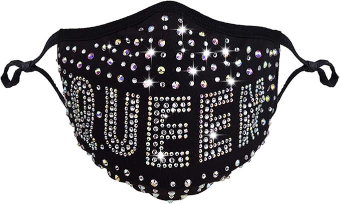 Luxury Rhinestone Inscribed Fashionable, Washable, Reusable Protective Bling Face Masks with Adjustable Ear Loops