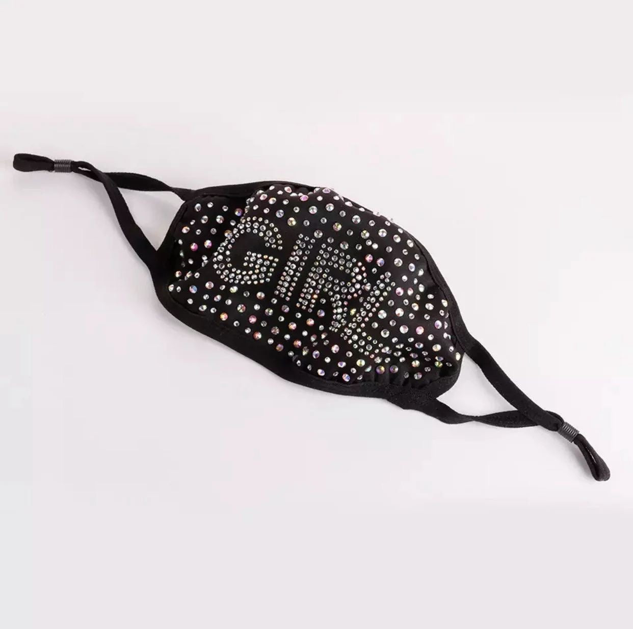 Luxury Rhinestone Inscribed Fashionable, Washable, Reusable Protective Bling Face Masks with Adjustable Ear Loops