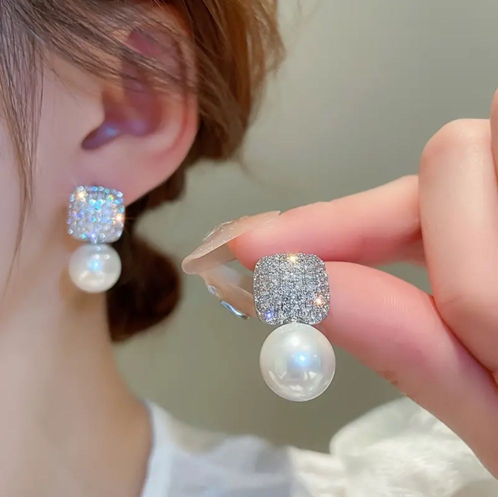 Rhinestone Encrusted Pearl Earrings