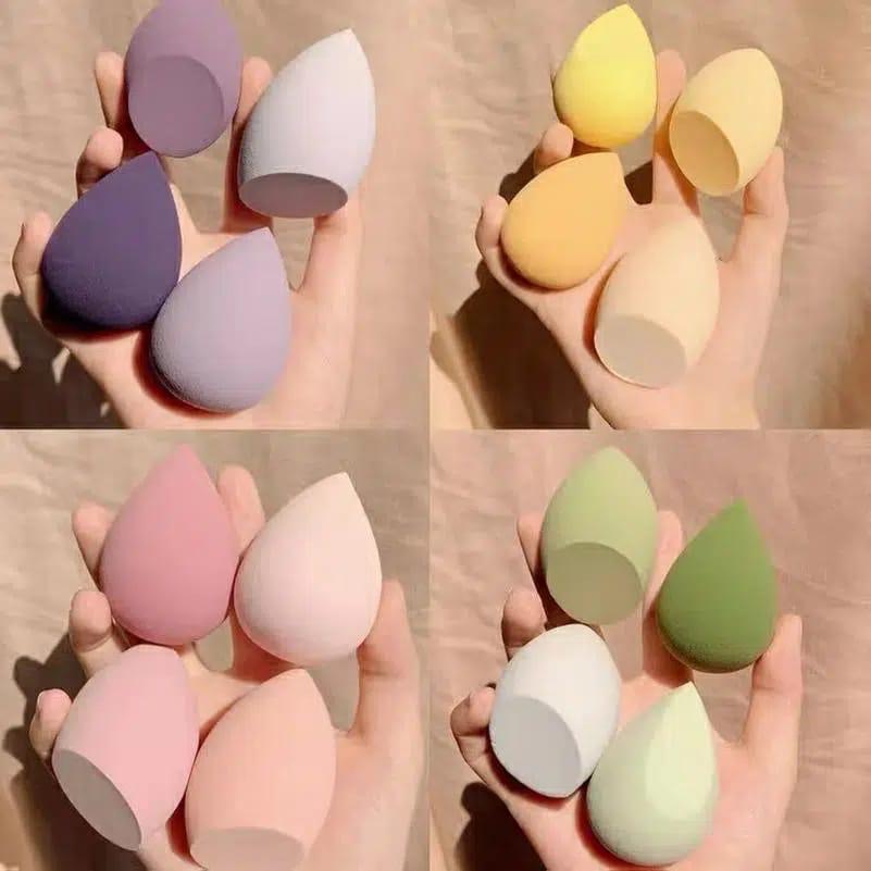 Makeup Sponge Beauty Blender Set, 4 Air Cushion Puffs with Clear Storage Case, Purple, Pink, Green, Yellow