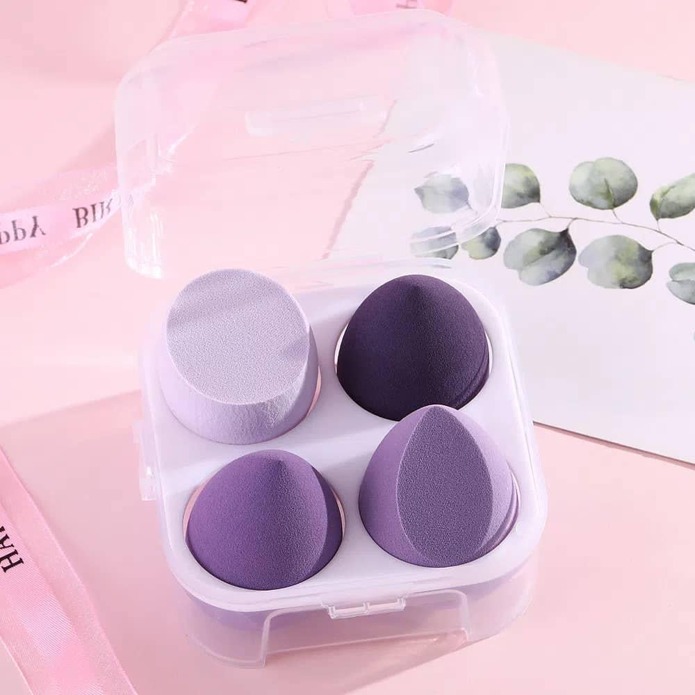 Makeup Sponge Beauty Blender Set, 4 Air Cushion Puffs with Clear Storage Case, Purple, Pink, Green, Yellow