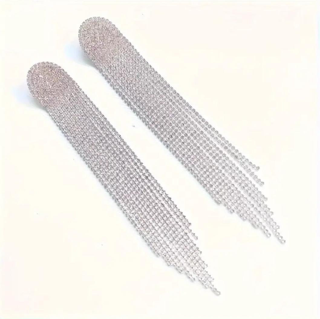 Versatile Long Tassel Earrings with Full Rhinestones