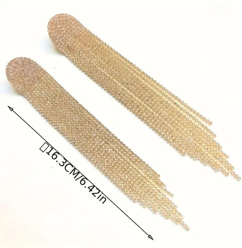 Versatile Long Tassel Earrings with Full Rhinestones