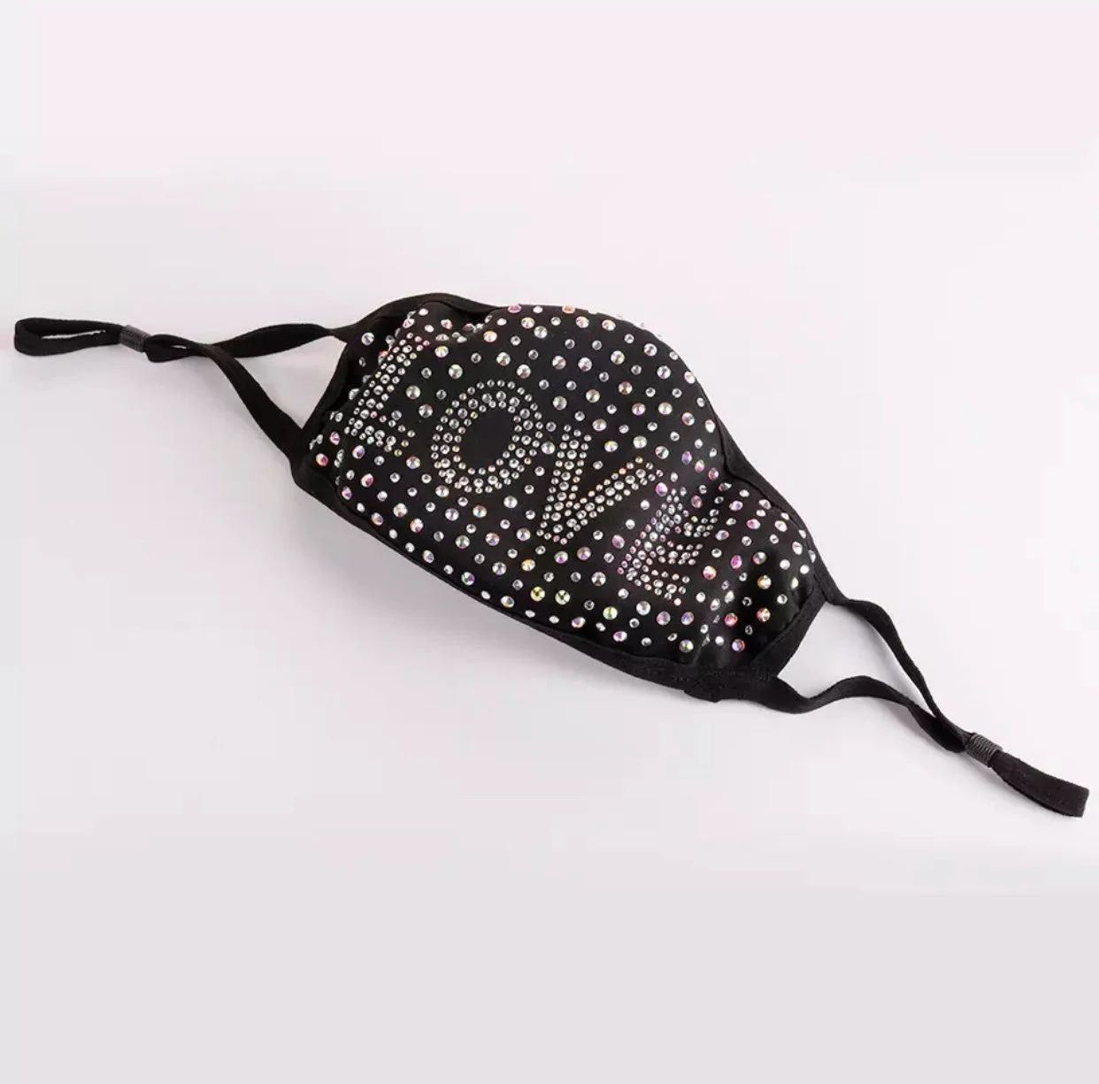 Luxury Rhinestone Inscribed Fashionable, Washable, Reusable Protective Bling Face Masks with Adjustable Ear Loops