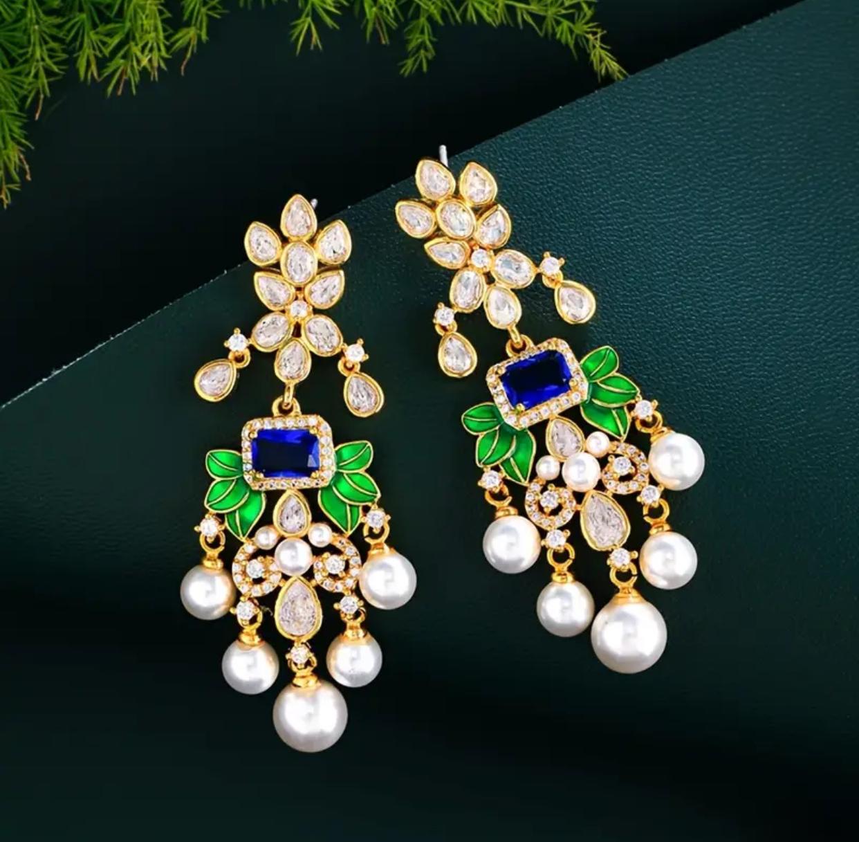 Luxury Banquet Style Crystals and Pearl Chandelier Earrings