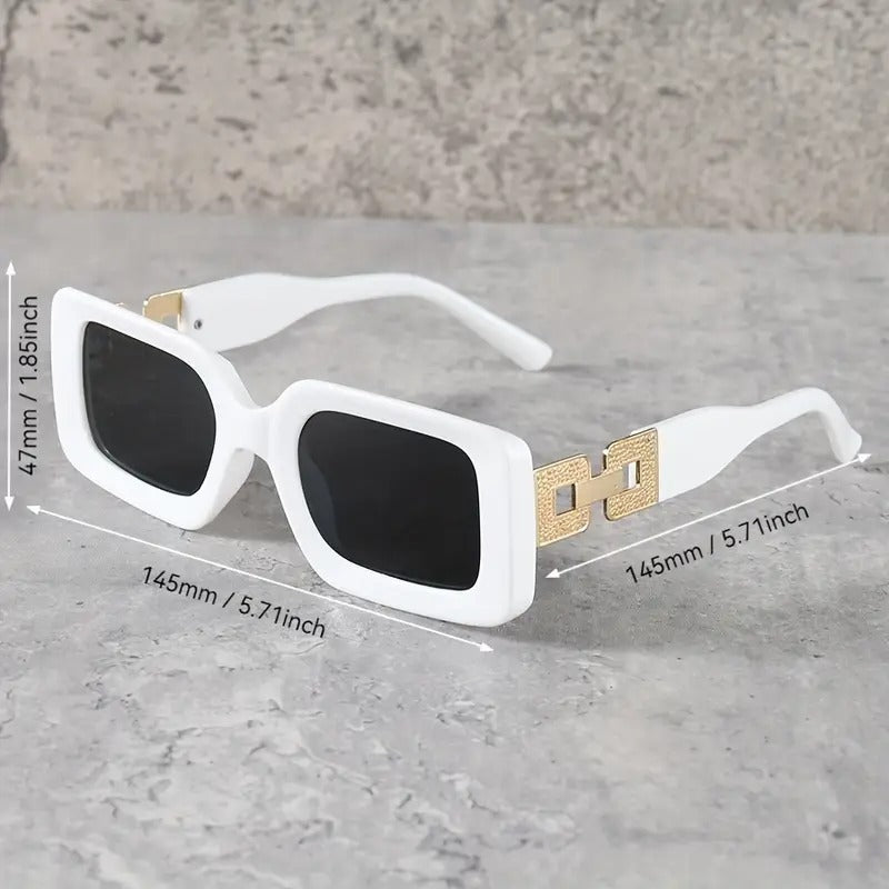 Square Fashion Sunglasses, Gold Chain Accent, UV Protection, 3 Colors, Available in White, Black, Grey