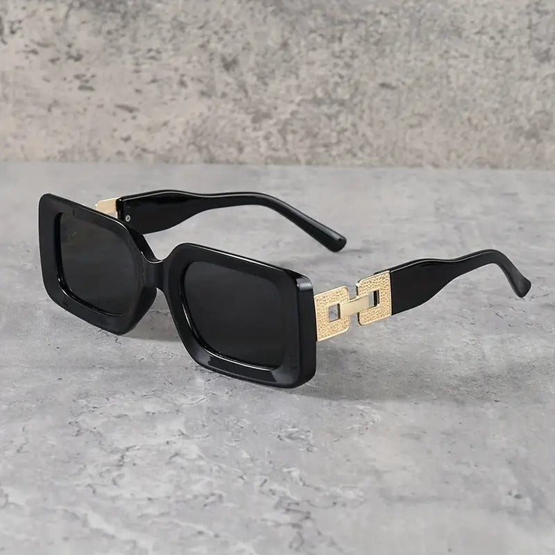 Square Fashion Sunglasses, Gold Chain Accent, UV Protection, 3 Colors, Available in White, Black, Grey