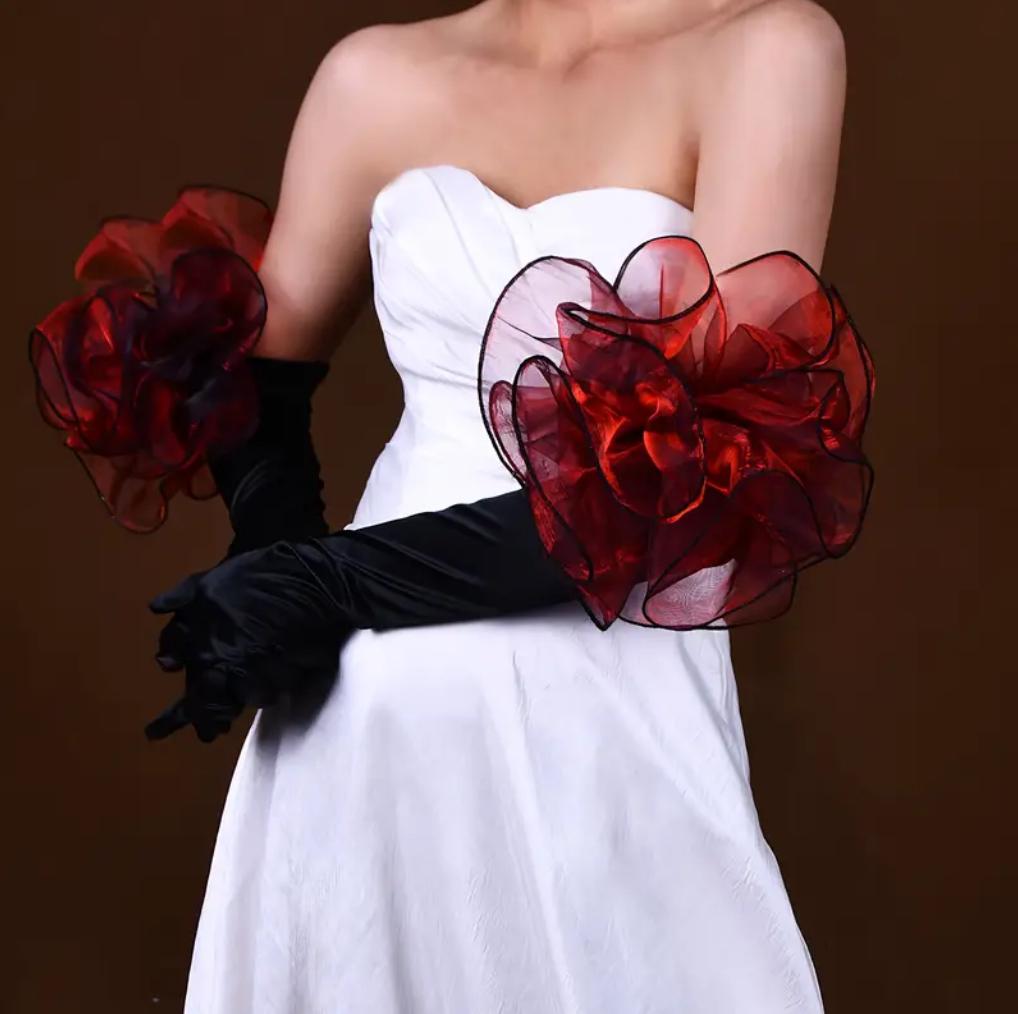 The Ruby Satin Floral Gloves
