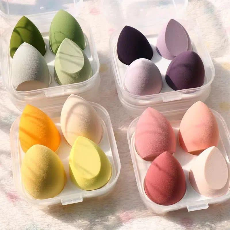 Makeup Sponge Beauty Blender Set, 4 Air Cushion Puffs with Clear Storage Case, Purple, Pink, Green, Yellow