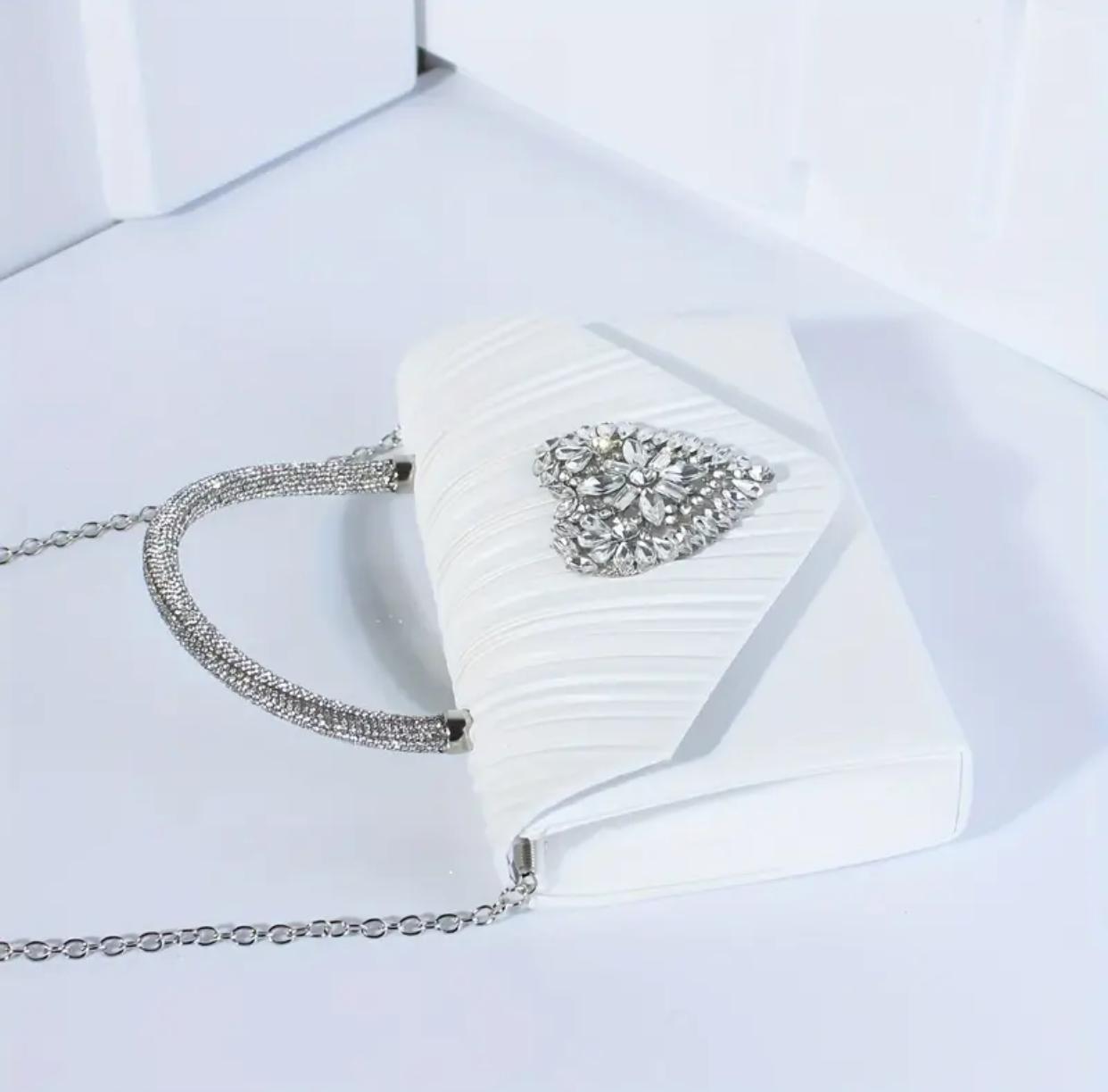 The White Pleated Rhinestone Clutch Bag