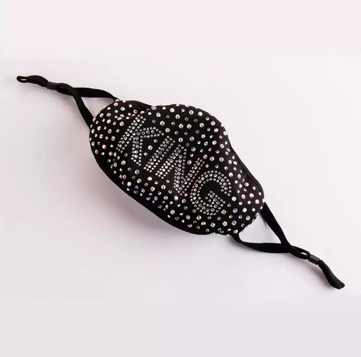 Luxury Rhinestone Inscribed Fashionable, Washable, Reusable Protective Bling Face Masks with Adjustable Ear Loops