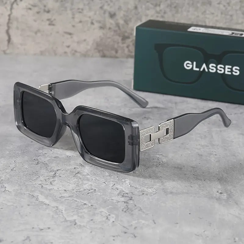 Square Fashion Sunglasses, Gold Chain Accent, UV Protection, 3 Colors, Available in White, Black, Grey