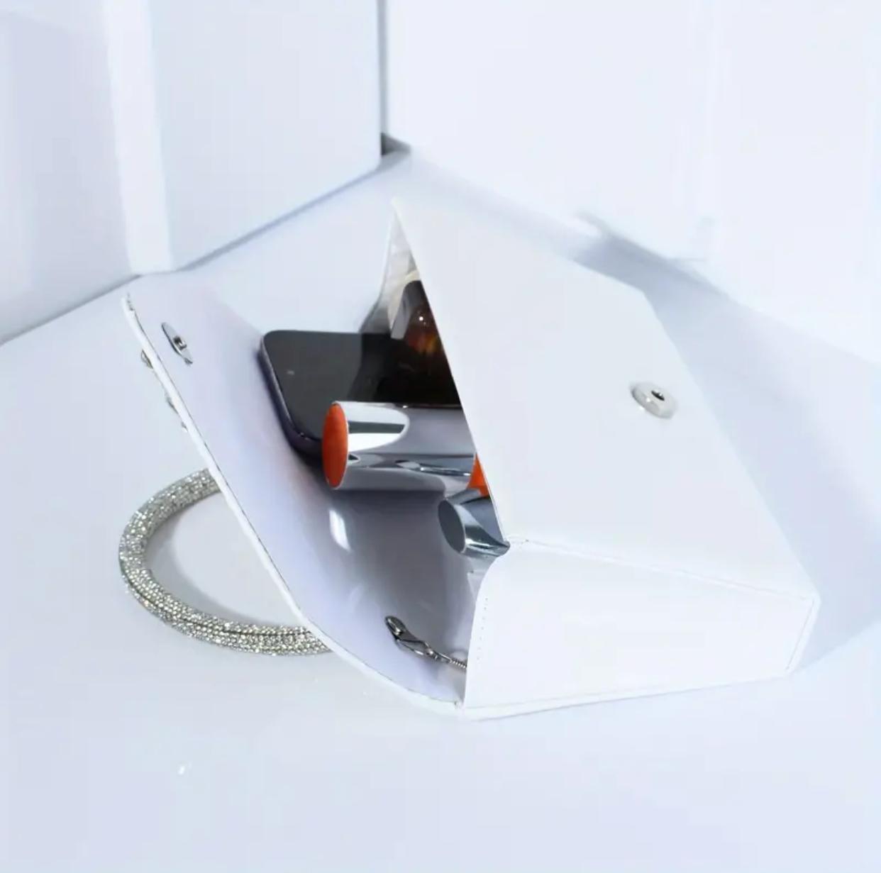 The White Pleated Rhinestone Clutch Bag