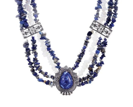 Antique Silver And Deep Blue Pendant Necklace