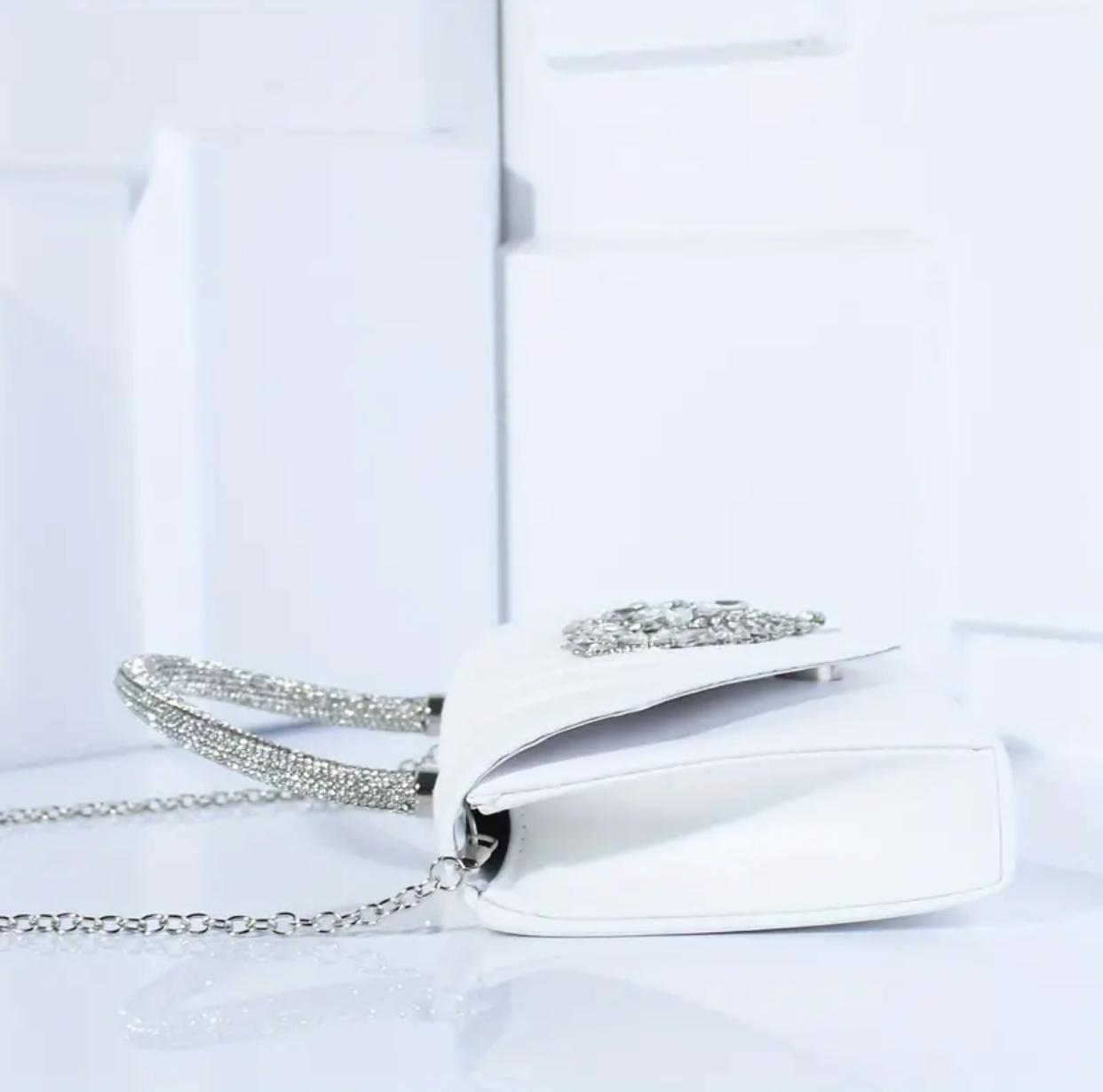 The White Pleated Rhinestone Clutch Bag