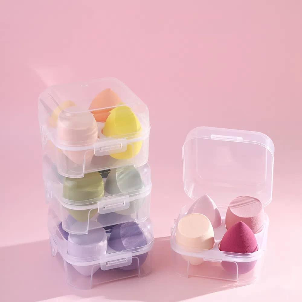 Makeup Sponge Beauty Blender Set, 4 Air Cushion Puffs with Clear Storage Case, Purple, Pink, Green, Yellow