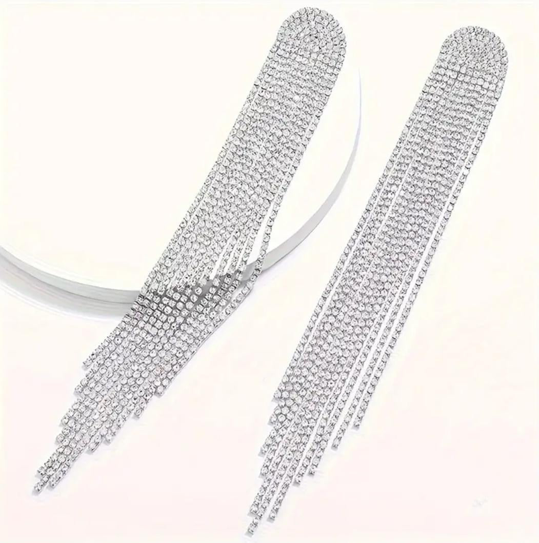 Versatile Long Tassel Earrings with Full Rhinestones