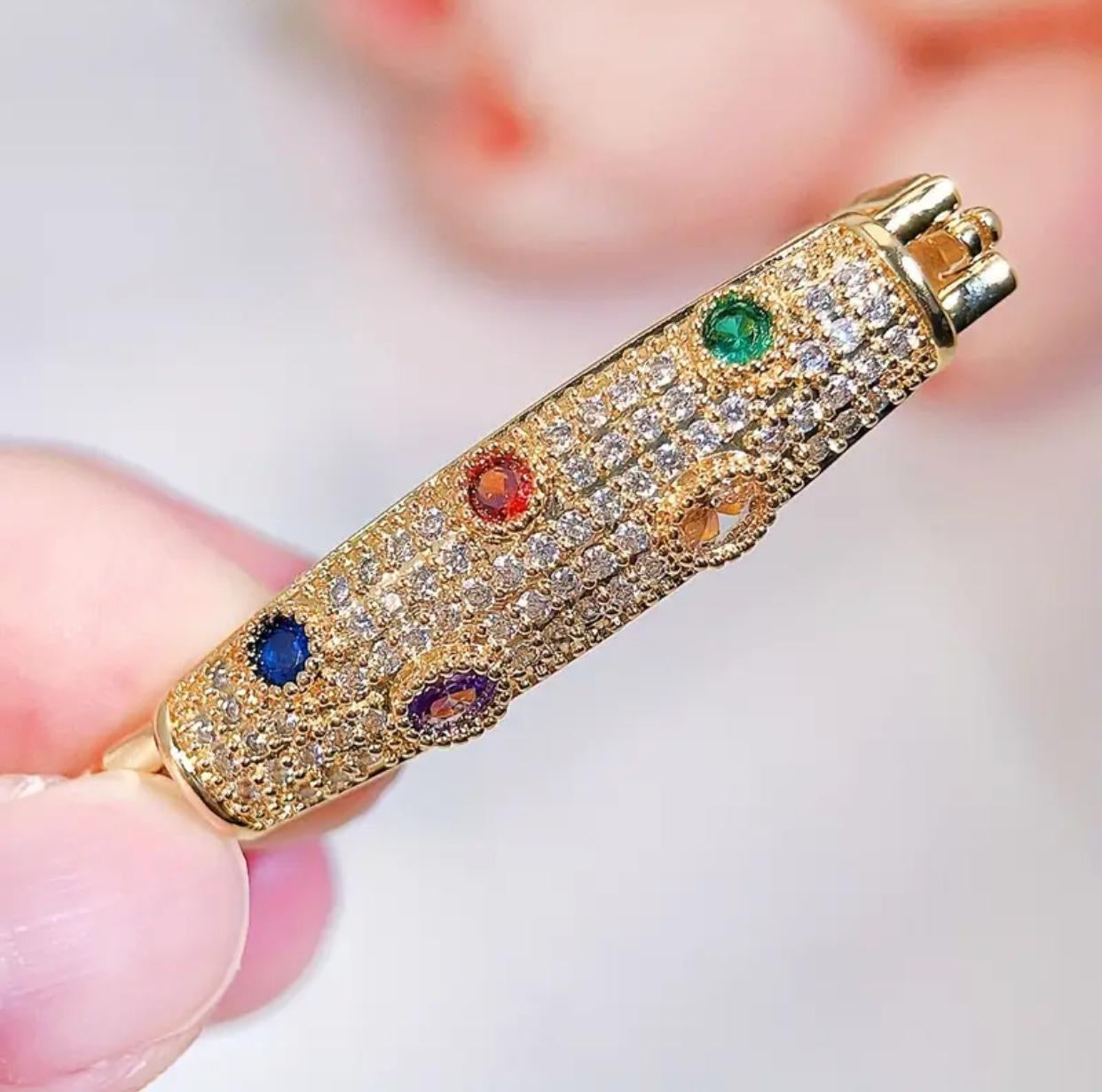 Luxury Gold Plated Bracelet with Multicolor Round Synthetic Cubic Zirconia