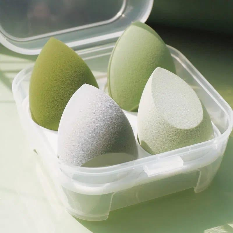Makeup Sponge Beauty Blender Set, 4 Air Cushion Puffs with Clear Storage Case, Purple, Pink, Green, Yellow