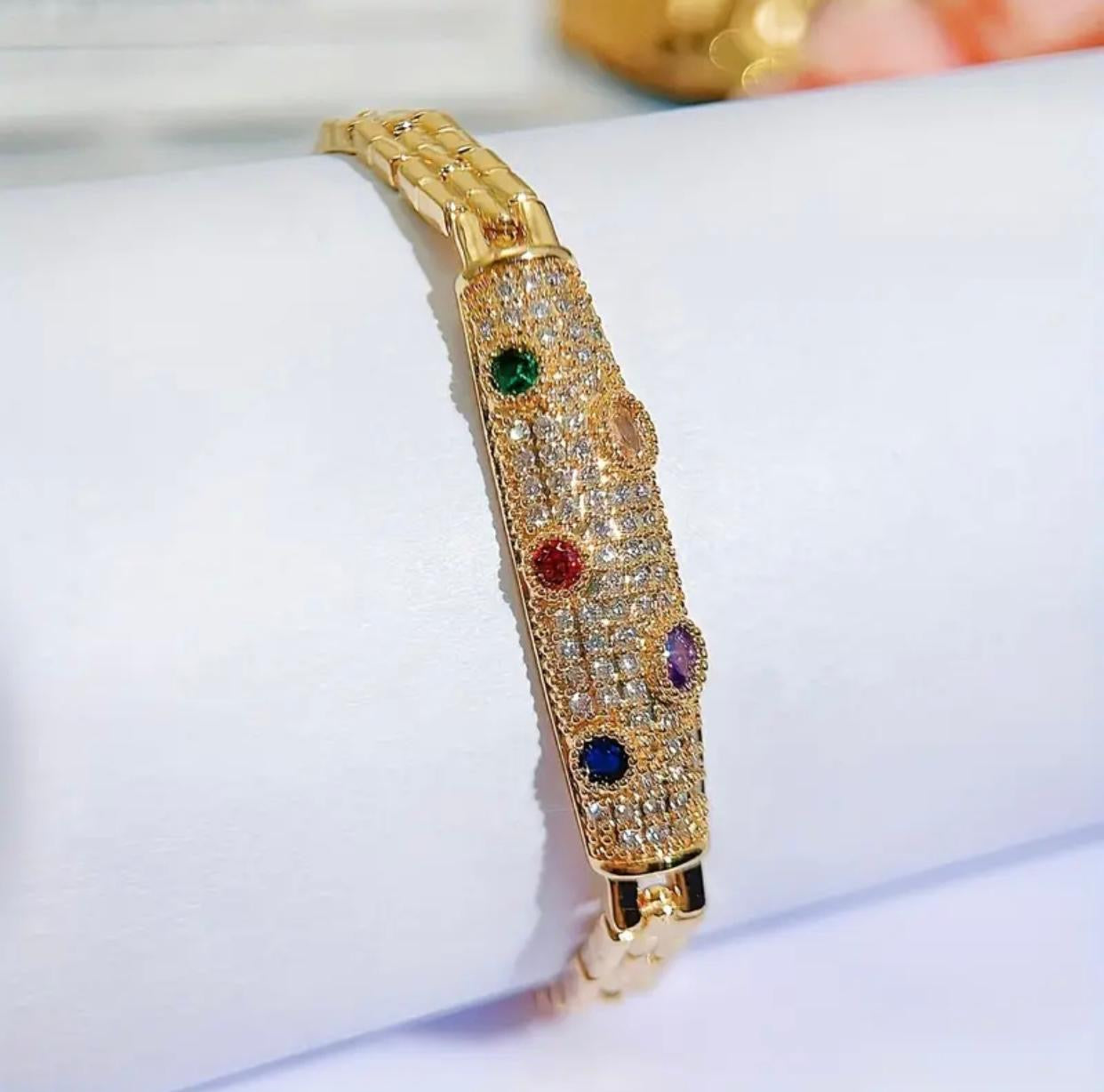 Luxury Gold Plated Bracelet with Multicolor Round Synthetic Cubic Zirconia