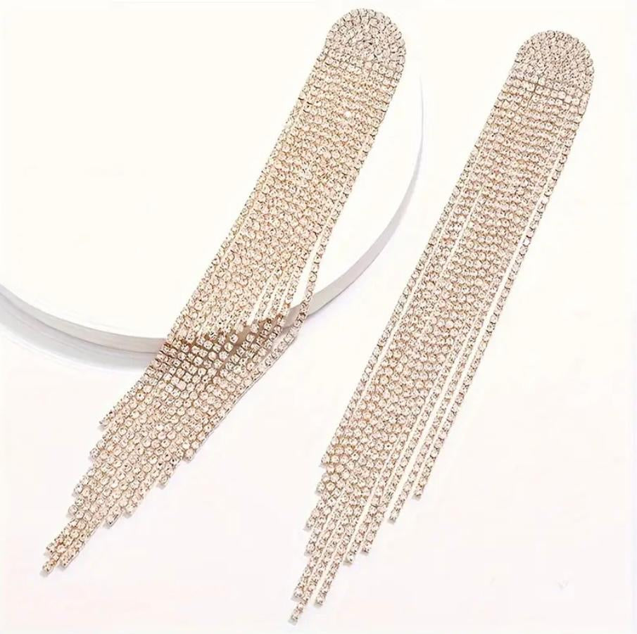 Versatile Long Tassel Earrings with Full Rhinestones