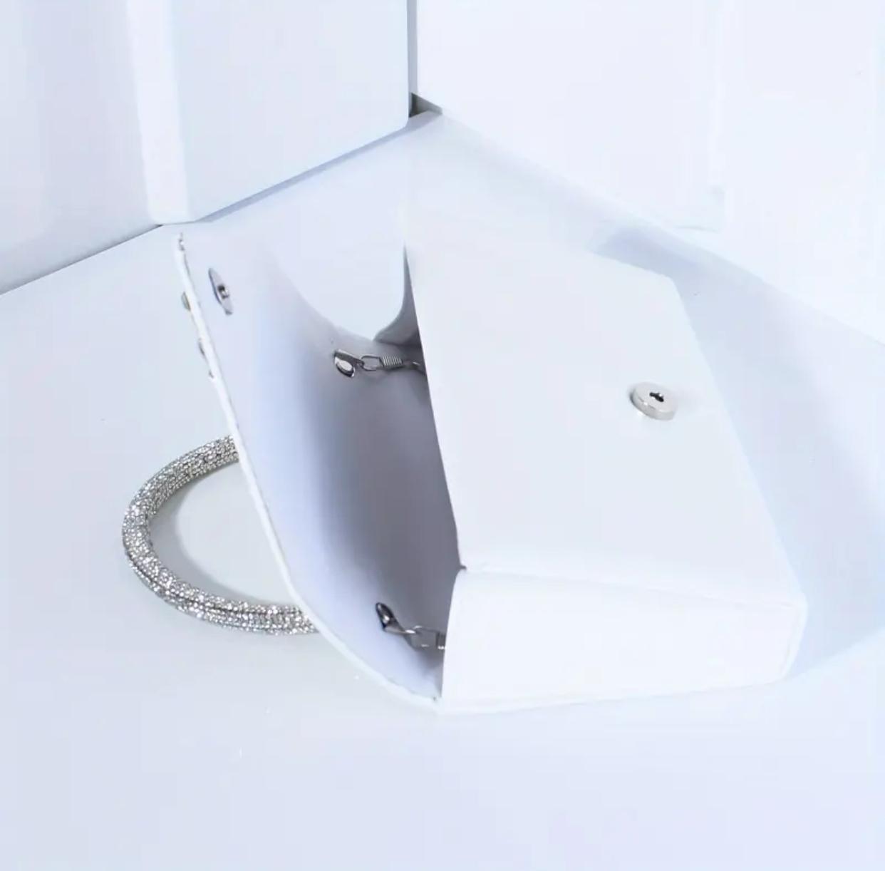 The White Pleated Rhinestone Clutch Bag