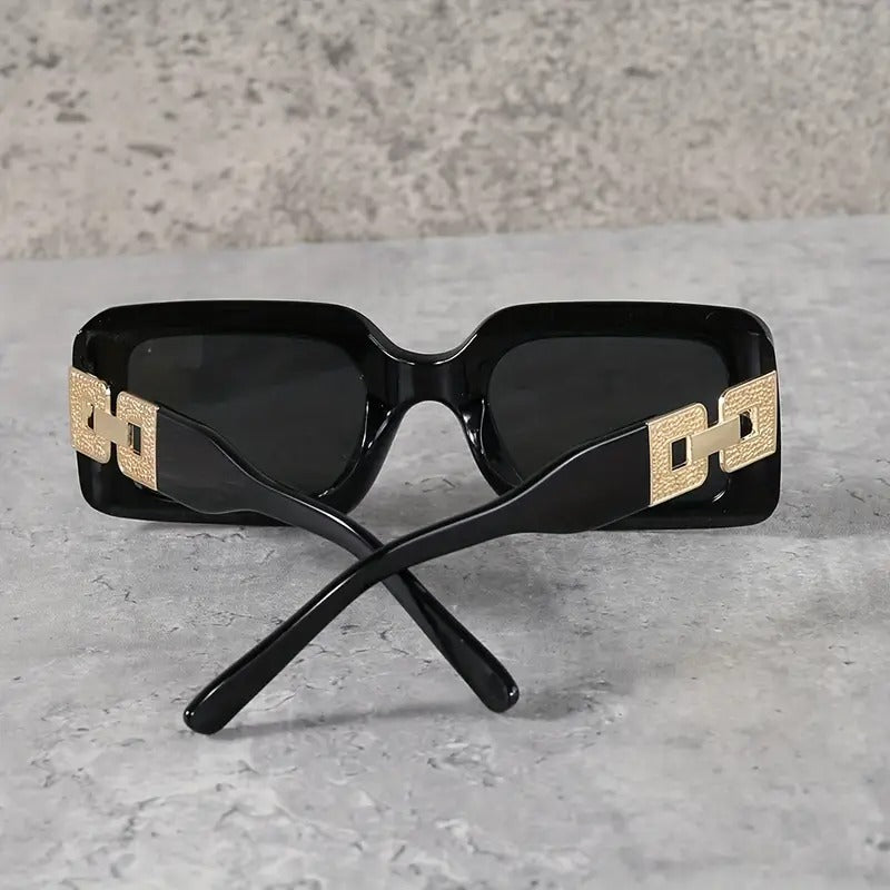 Square Fashion Sunglasses, Gold Chain Accent, UV Protection, 3 Colors, Available in White, Black, Grey
