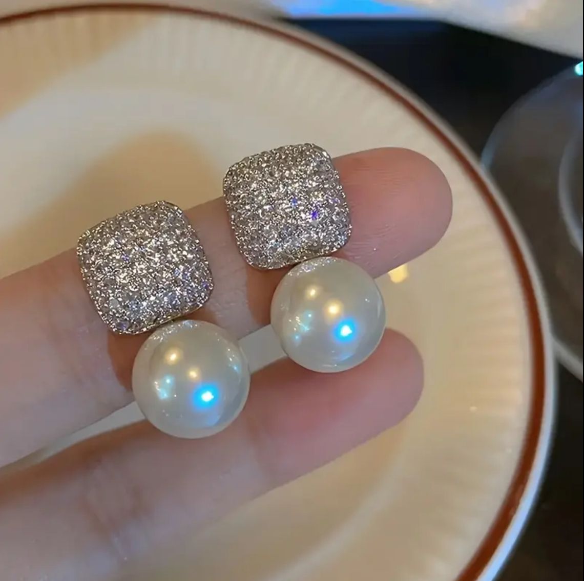 Rhinestone Encrusted Pearl Earrings
