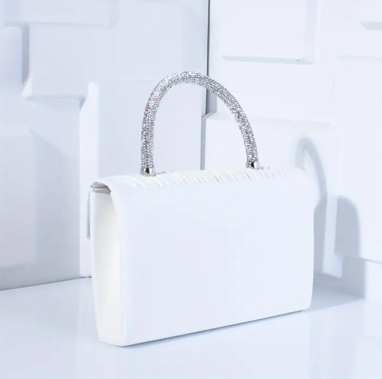 The White Pleated Rhinestone Clutch Bag