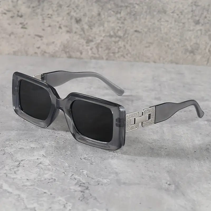 Square Fashion Sunglasses, Gold Chain Accent, UV Protection, 3 Colors, Available in White, Black, Grey