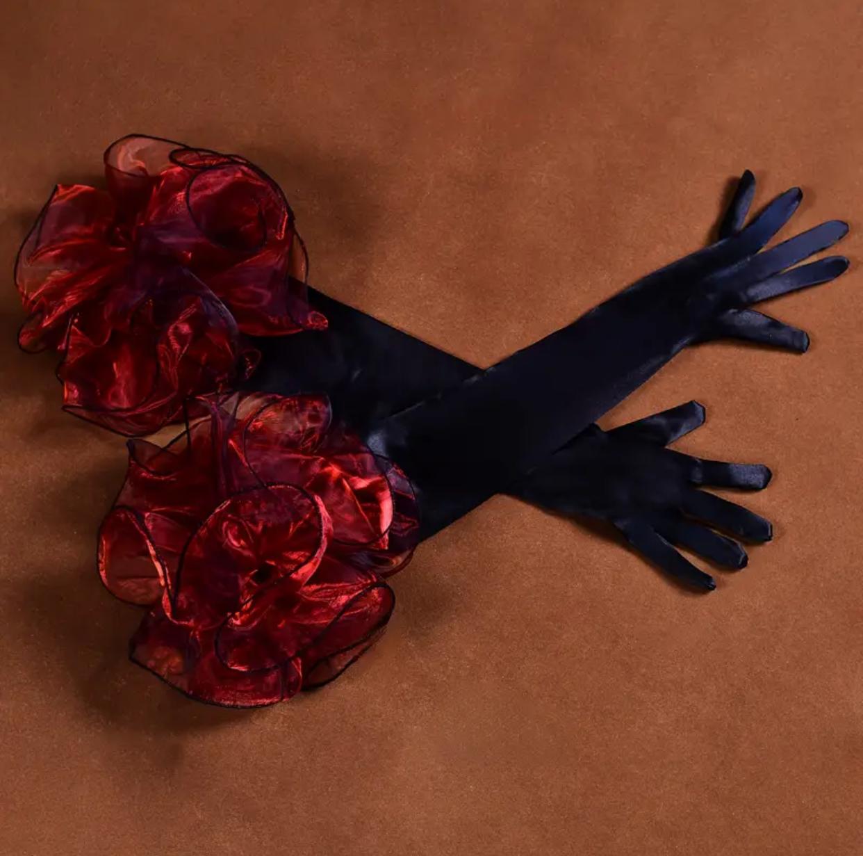 The Ruby Satin Floral Gloves