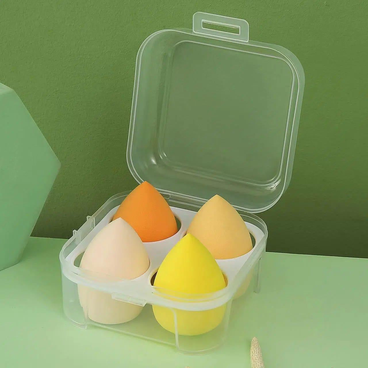 Makeup Sponge Beauty Blender Set, 4 Air Cushion Puffs with Clear Storage Case, Purple, Pink, Green, Yellow