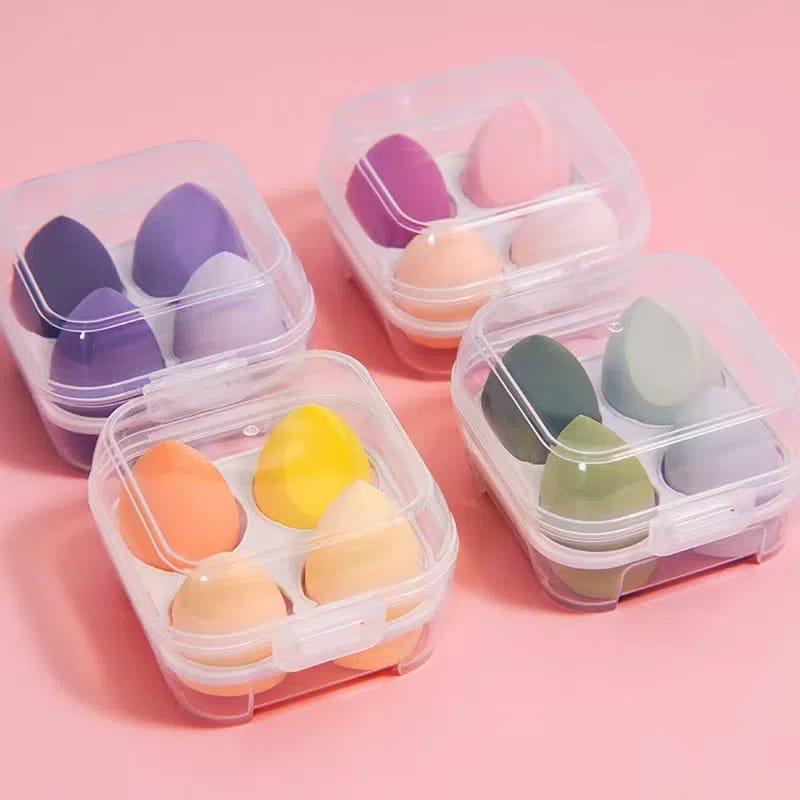 Makeup Sponge Beauty Blender Set, 4 Air Cushion Puffs with Clear Storage Case, Purple, Pink, Green, Yellow