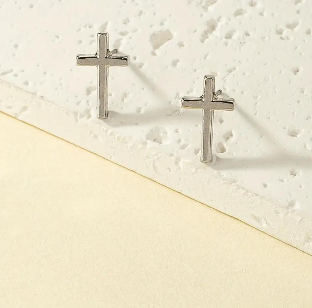 Silver plated religious stud earrings