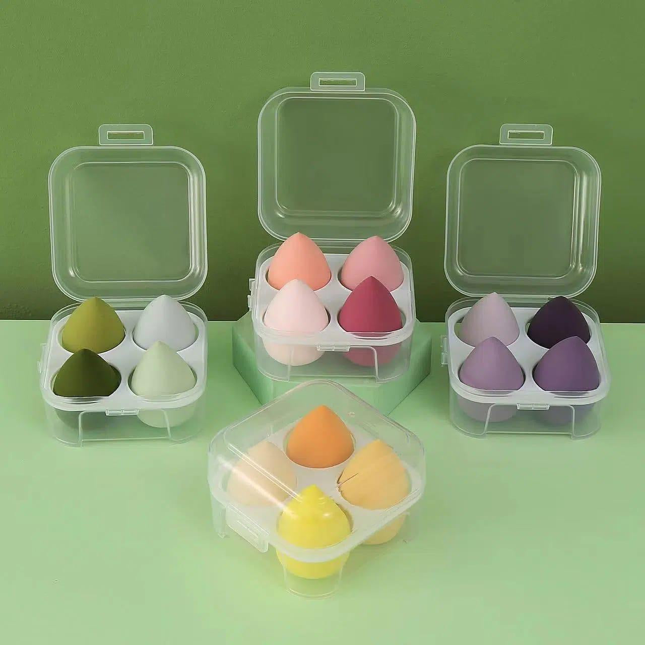 Makeup Sponge Beauty Blender Set, 4 Air Cushion Puffs with Clear Storage Case, Purple, Pink, Green, Yellow