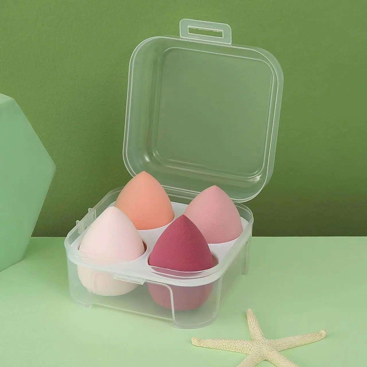 Makeup Sponge Beauty Blender Set, 4 Air Cushion Puffs with Clear Storage Case, Purple, Pink, Green, Yellow