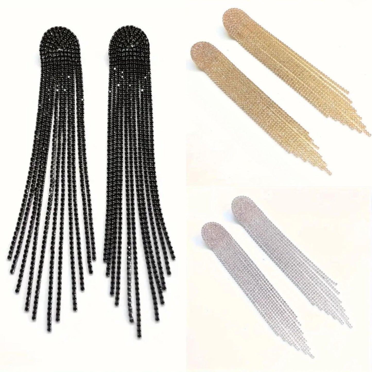 Versatile Long Tassel Earrings with Full Rhinestones