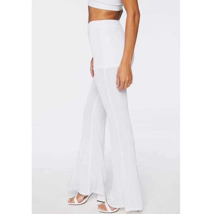 Slinky High-Rise Flare Pants in White